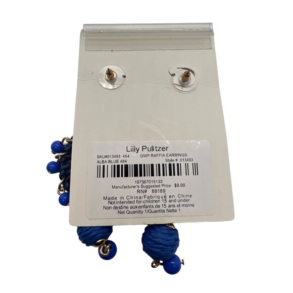 Lilly Pulitzer Alba Blue Raffia Drop Dangle Earrings Bead Accents Baubles NEW - Picture 4 of 4